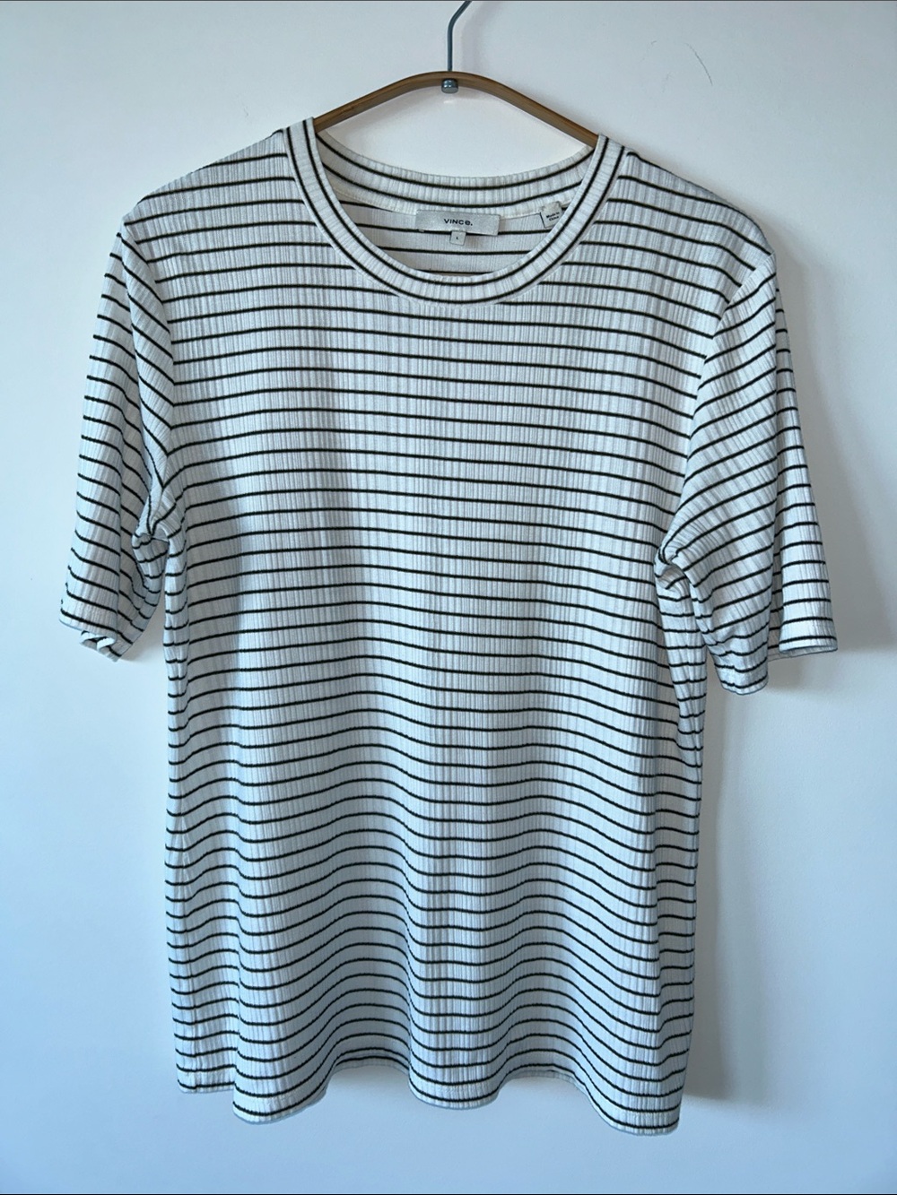 Vince Striped Ribbed Short Sleeve Tee Crewneck